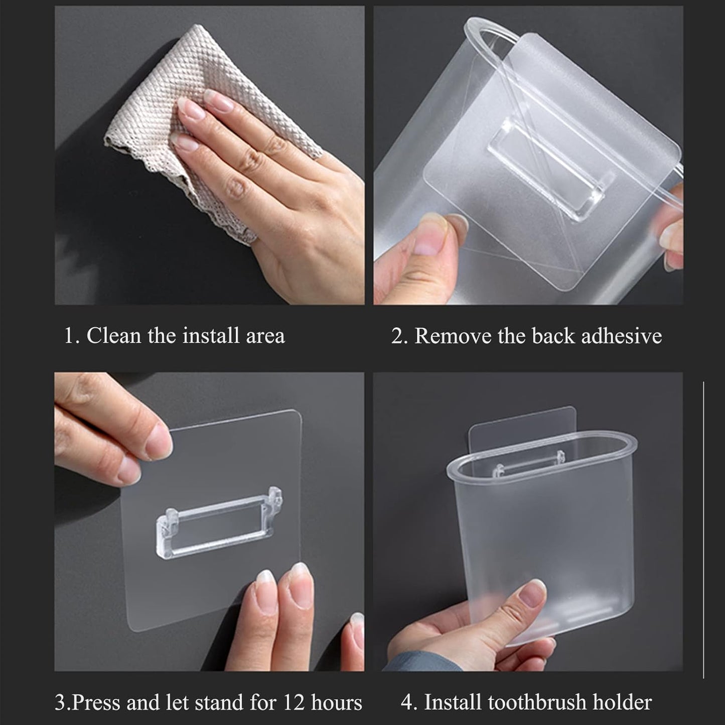 2 Packs Toothbrush Holders Wall Mounted, Self Adhesive Tooth Brush Holder for Bathroom Electric Toothbrush Toothpaste Razor Holder Bathroom Accessories(Clear)