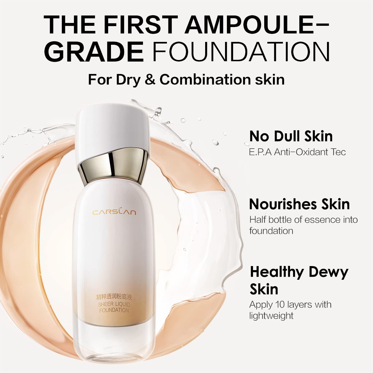 Sheer Liquid Foundation With Hydrating Serum, 24H Long-Lasting Moisturization, Medium Full Coverage, Anti-Aging, Build Dewy Health Skin, W01 Nude Beige, 1 FlOz