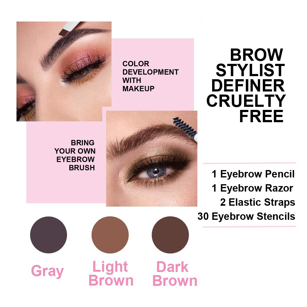 Eyebrow Stencil & Eyebrow Pencil, 30 Eyebrow Shaper Kit, Reusable Eyebrow Template With Strap & Eyebrow Razor, Waterproof Eyebrow Pen, 3 Minutes Makeup, Suitable for 98%