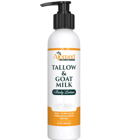 Grass Fed Beef Tallow & Goat Milk Body Lotion for Sensitive Skin, Organic Tallow Lotion - Soothes Dry Patches, dry skin eczema Moisturizer - Handmade Tallow Body Lotion (Sandalwood Vanilla, 12 Oz)