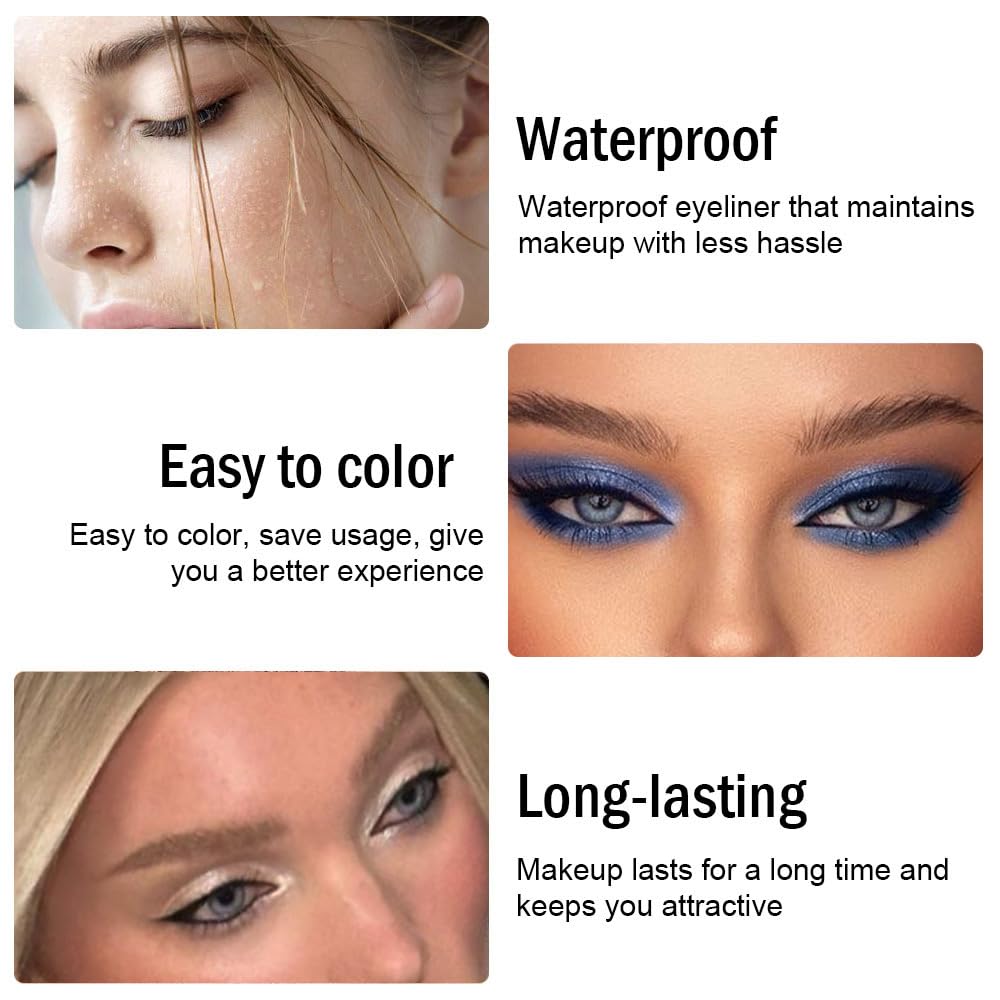 evpct 3Pcs Black & Pearl White & Shimmer Royal Blue Gel Glitter Eyeliner Pencils Set for Women, Waterproof Smudge Proof lapiz de ojos delineador de ojos contra el agua Eye Liner Makeup 01 19 07