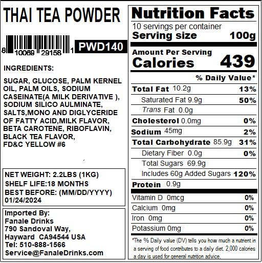 Fanale Premium Thai Iced Bubble Tea Flavoring Powder | Perfect for Baking, Smoothies, Desserts and Drinks | Instant Flavoring Powder for Boba Milk Tea- 2.2 Pounds (Pack of 20)