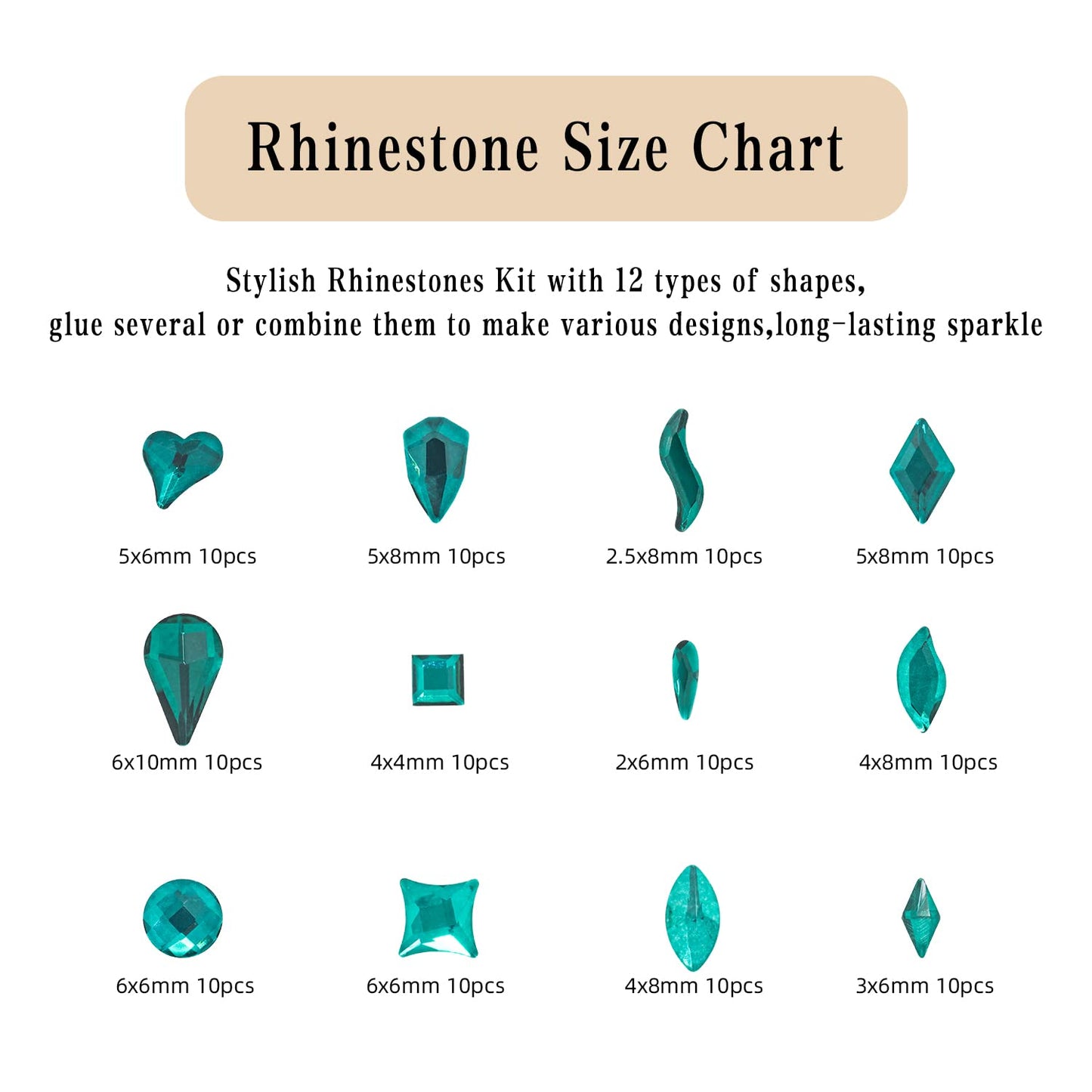 Flatback Crystal Rhinestones - 120 Pcs Multi Shapes Glass Nail Art Decorations for Acrylic Nails DIY Design