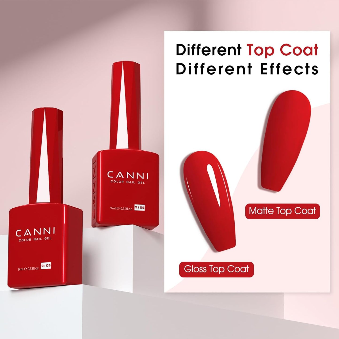 CANNI Gel Nail Polish Red Colors, 1Pcs Red Gel Polish High Gloss Soak Off UV Nail French Nail Manicure Salon DIY