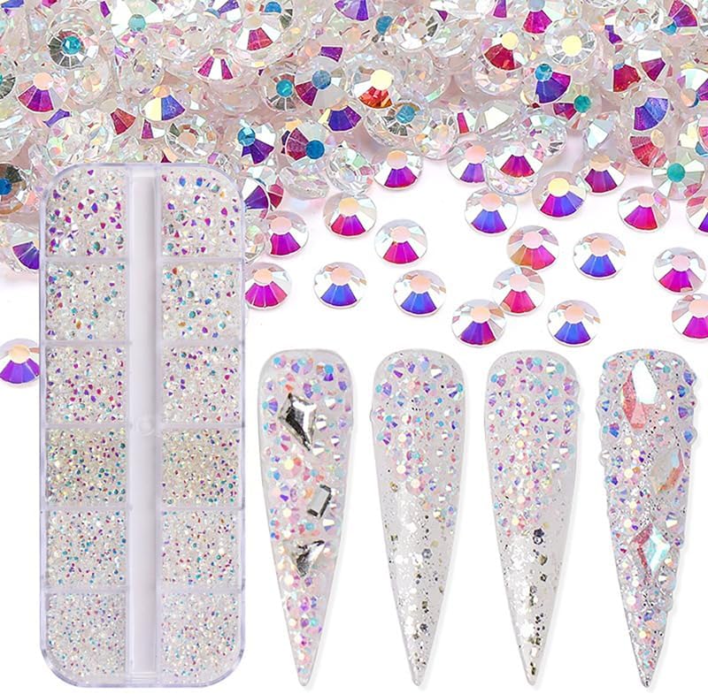 3600pcs Flatback Rhinestones Glass Charms Diamantes Gems Stones for Nail Art 6 Size ss4~ss12 Box Transparent AB