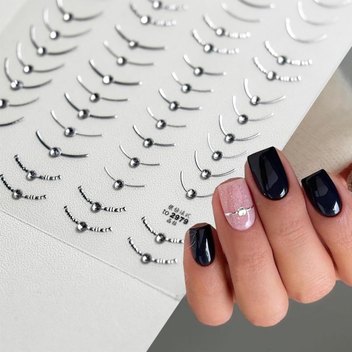 6Pcs French Tip Nail Stickers 5D Diamond Lines Nail Art Stickers Curved Stripe Crystal Rhinestones Design Nail Decals Pegatinas Uñas Simple French Nail Supplies Metal Polish Stickers for Women Girls