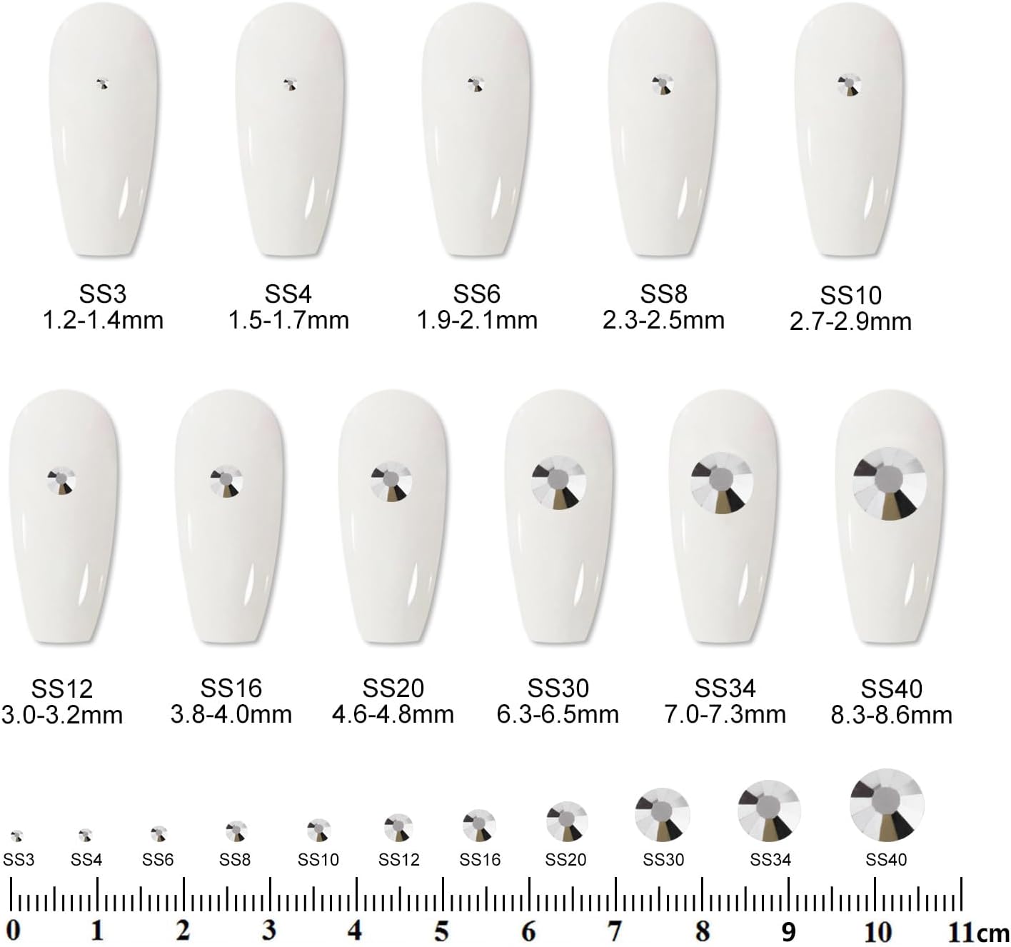 2000 PCS SS12 Flatback Rhinestones,12-Facet Diamond-Cut Glass Gems for Nail Art,Clothing,DIY Crafts,Glue-On Decoration Stones with Silver Backing,Silver Hematite