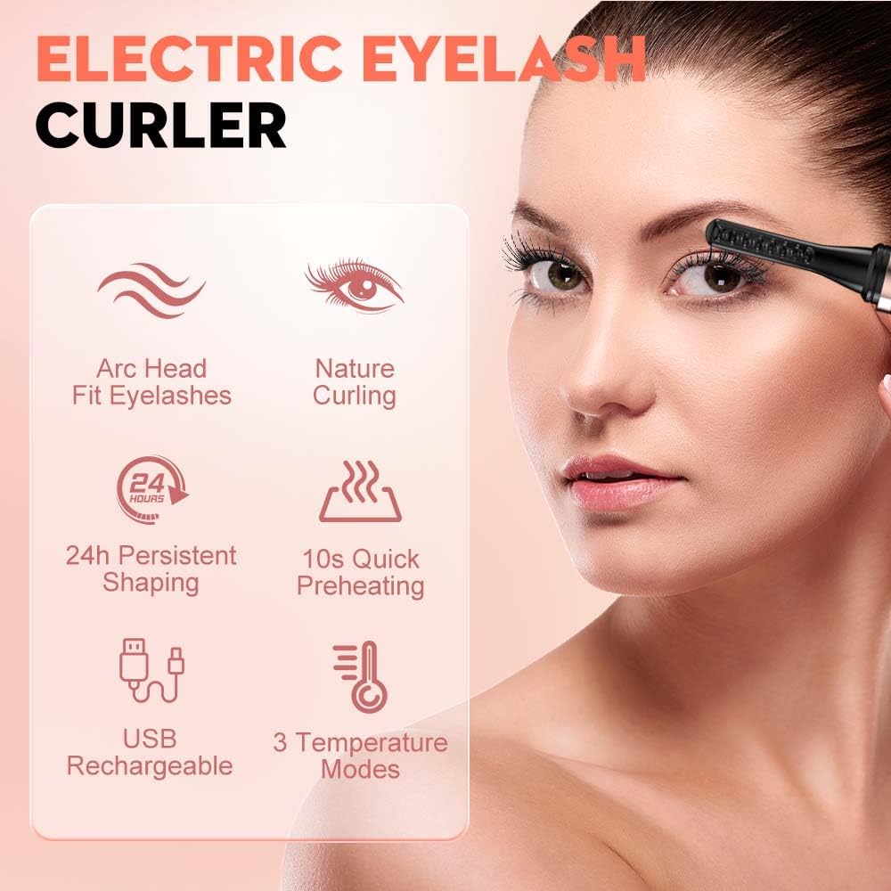 Heated Eyelash Curler, 2025 New Electric Eyelash Curler, Portable USB Type-C Makeup Tools for Travel,Women (White*2)