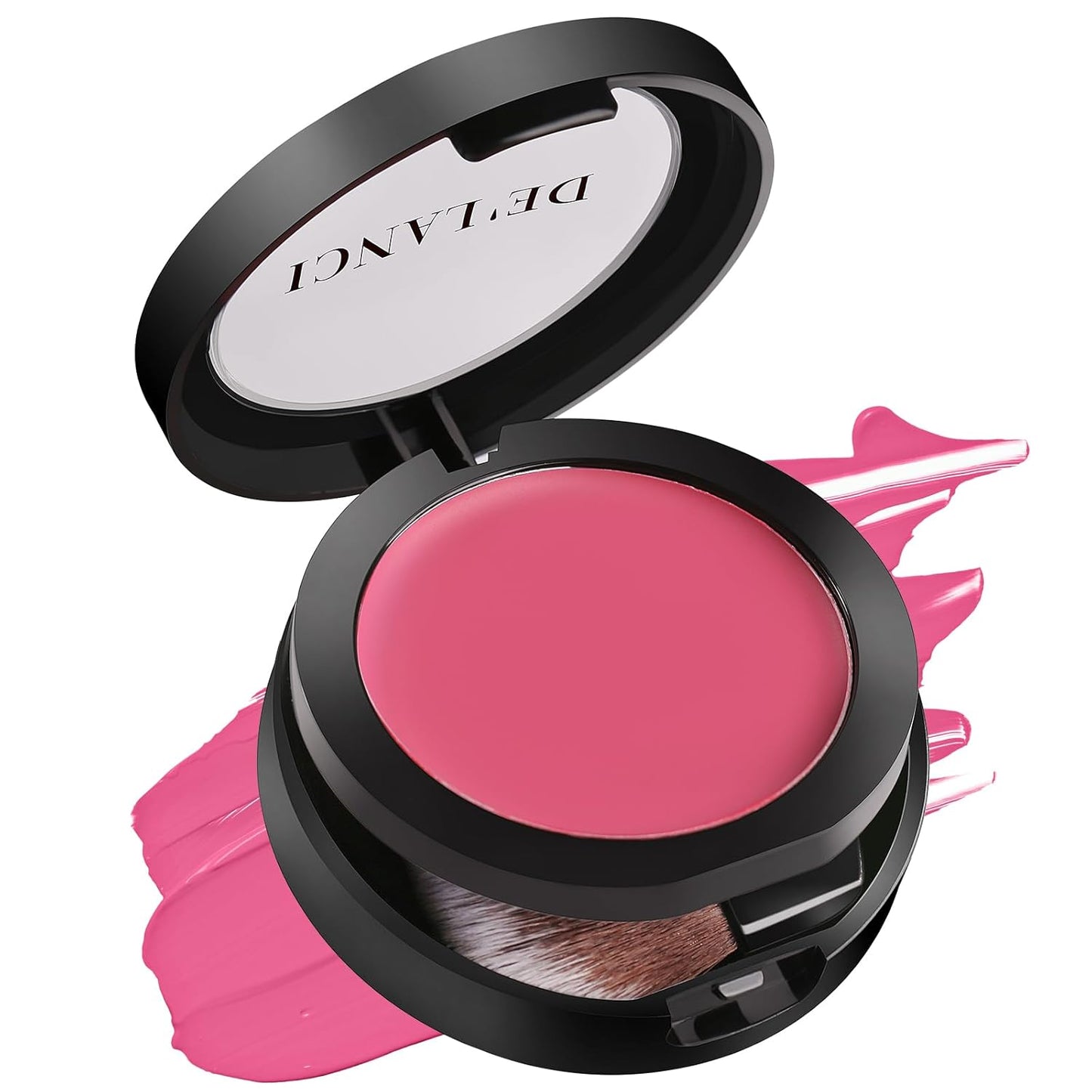 Multi-Purpose Cream Blush for Cheeks & Lip & Eyeshadow, Buildable Lightweight Peach Blush Balm, Ultra Hydrating Cruelty-Free Makeup Blush for Dry/Sensitive Skin, Waterproof Blush, Built-in Brush, Rose