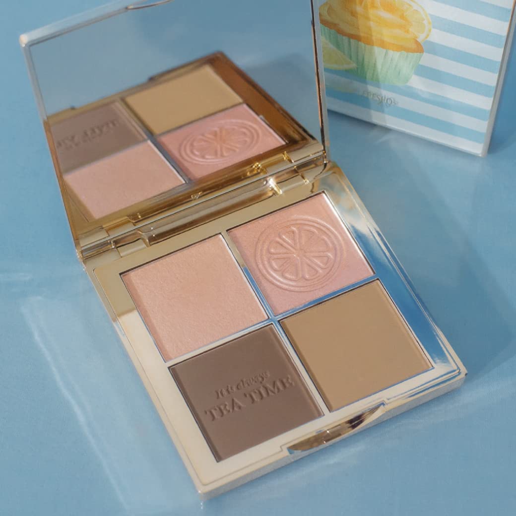 FreshO2 x Pony | Lemon tart multi-use Palette | 2 shades of highlight and 2 shades of contour｜ Delicate pearl like shimmer, super smooth | Made In Taiwan | Vegan Cruelty Free