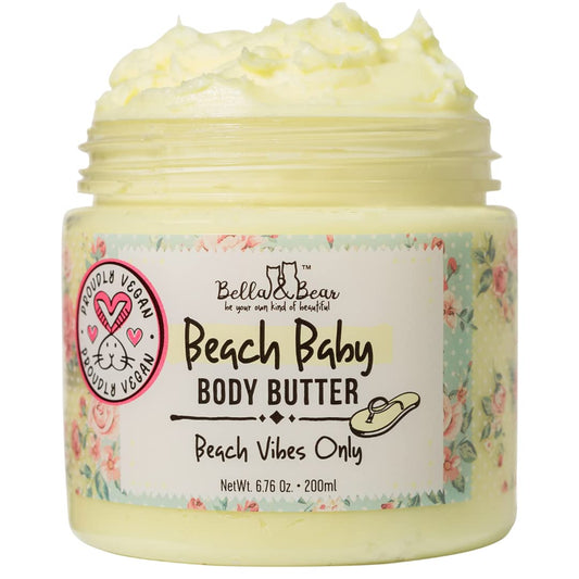 Bella and Bear Beach Baby Body Butter - Moisturizing Shea Cream for Women - Vegan, Cruelty-Free, Oil-Free - Helps Prevents Pregnancy Stretch Marks Bulk 6.76-oz. - 12 Pack