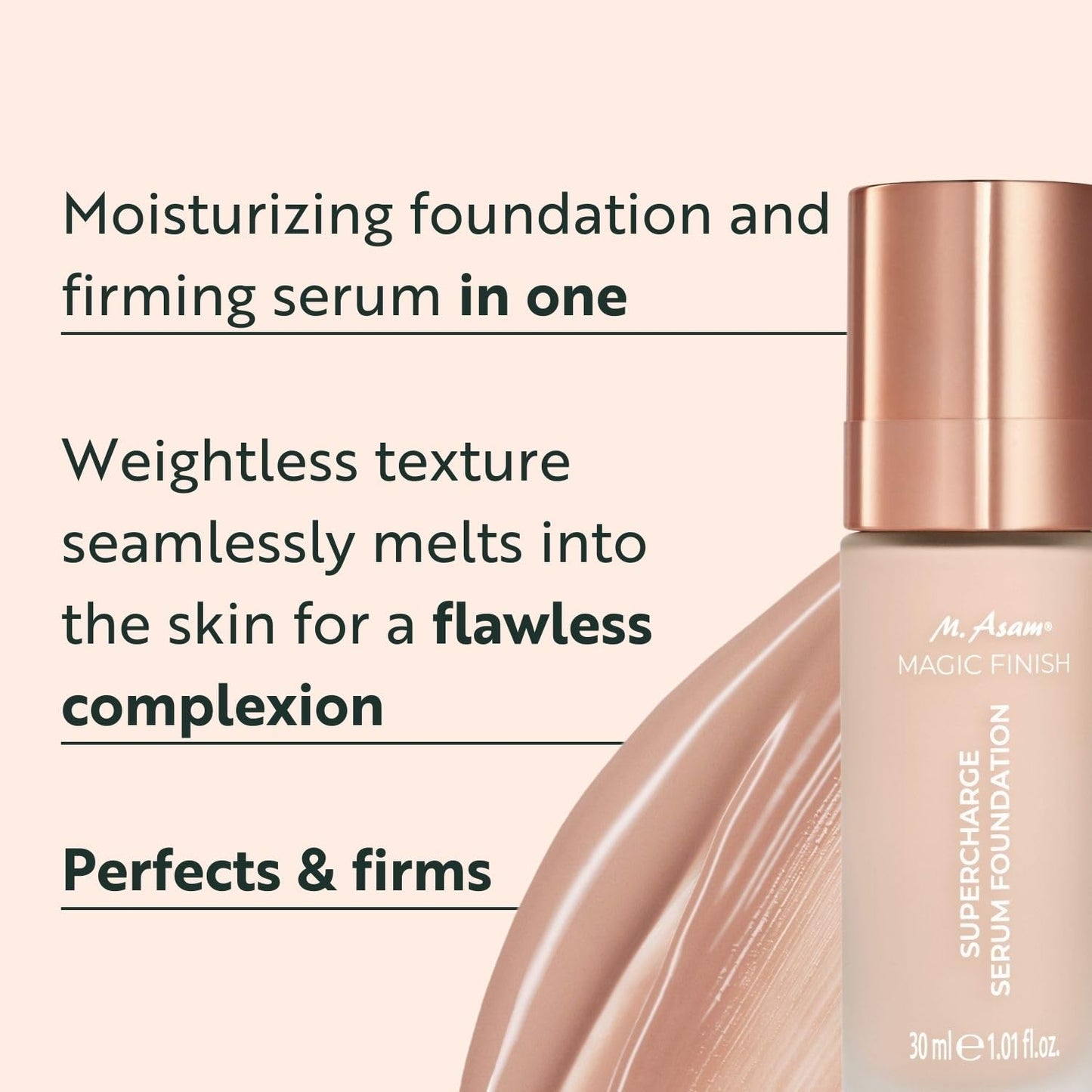 M. Asam MAGIC FINISH Supercharge Serum Foundation Rose Fair (1.01 Fl Oz) - Moisturizing Make Up & Firming Face Serum In One, Anti-aging CC Cream With Optimal Coverage & Hyaluronic Acid