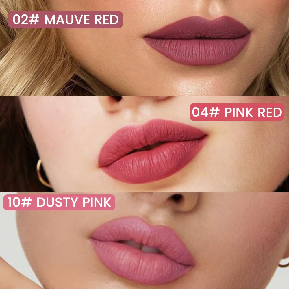 3Pcs Longwear Liquid Lip Liner Stain Marker Pen Set Long Lasting Waterproof, Mauve Dusty Pink Red Matte Permanent 24 Hour Lip Liner and Lipstick Combo, Color Stay Lipliner All Day, Lip Stains peel off