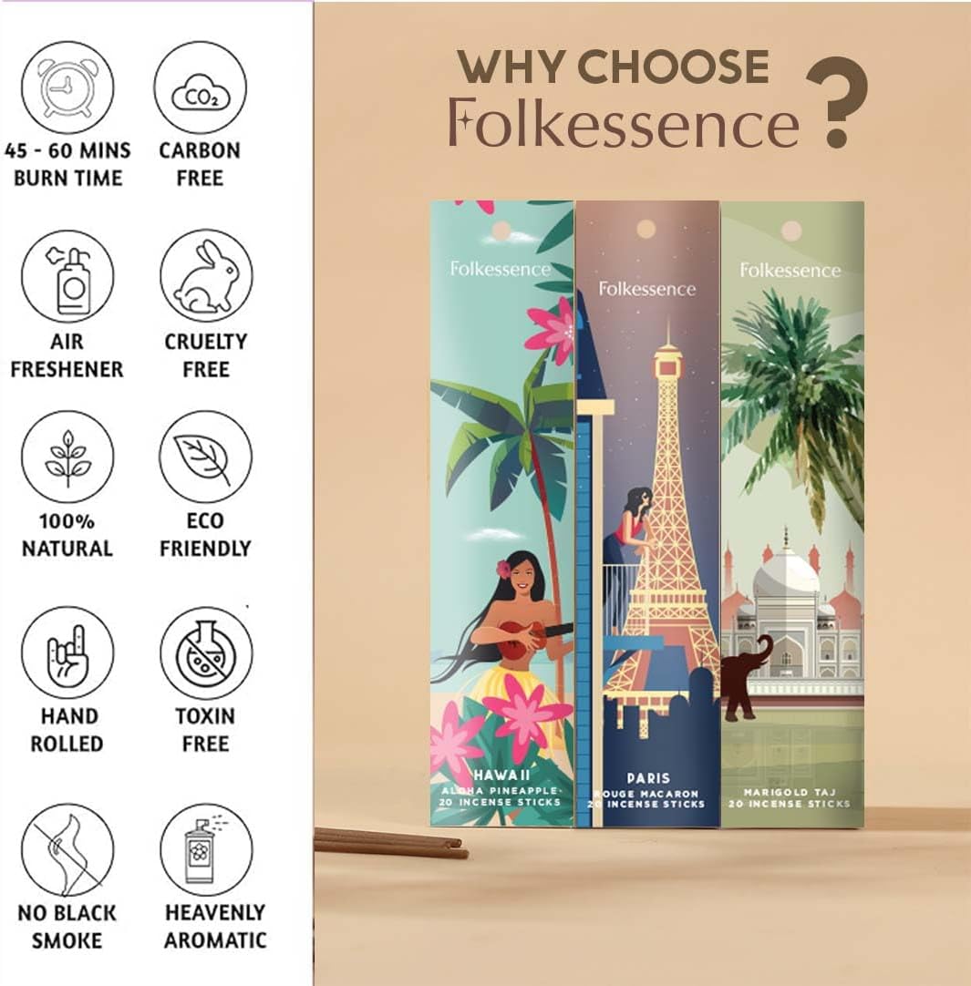 Folkulture Incense Stick with Holder for Gift | Set of 6-120 Organic Fall Insence-Sticks with 45 Mins Burn Time | Non Toxic Coconut Insense Sticks or Fall Scents, Coffee, Rose | Travel Incensios