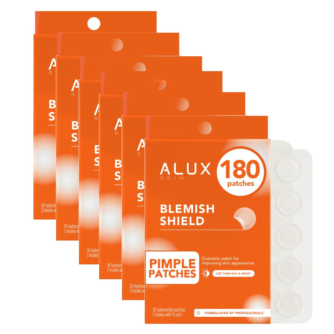 ALUX Skin Pimple Patches for Face, 180 Unit, Hydrocolloid Skin Care Acne, Safe for Sensitive Skin, Use Under Makeup, Absorbing Spot Cover Stickers for Zits, Blemishes, Pimples, Breakouts (6 pack)