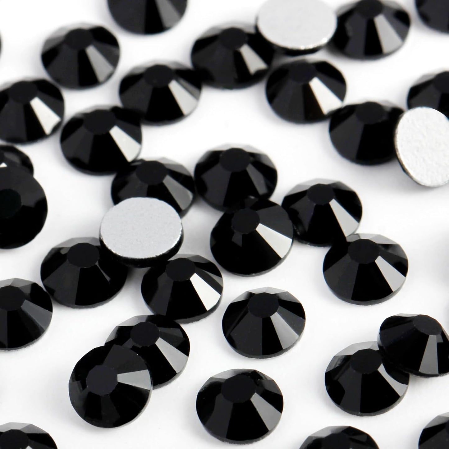 5000PCS SS6 Flatback Rhinestones | 12-Facet Diamond-Cut Glass Gems for Nail Art, Clothing, DIY Crafts |Glue-On Decoration Stones with Silver Backing(Jet Black)