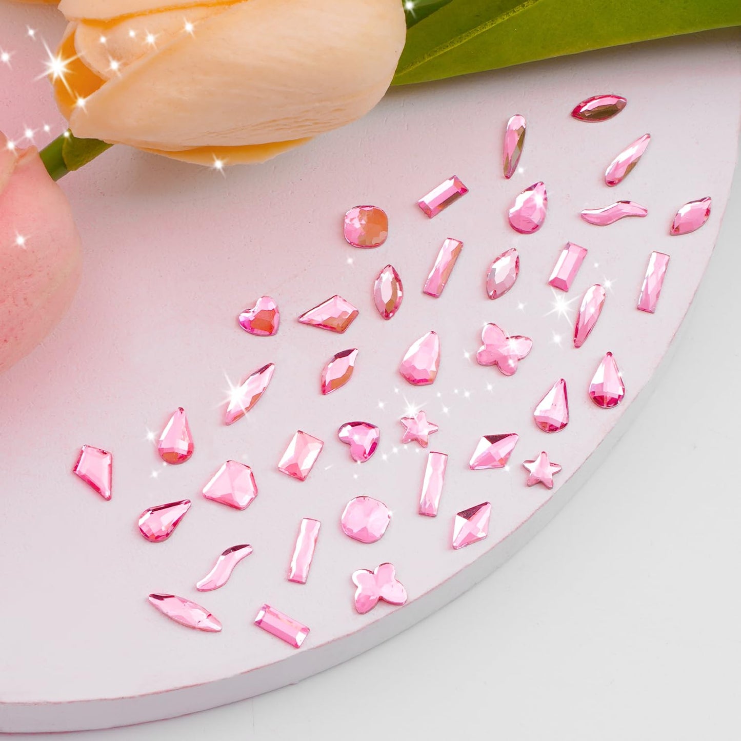 Canvalite 2900Pcs Pink Rhinestones for Nails, 18 Styles Multi Shape Nail Charms and Gems Shiny Glass Crystal Flatback Nail Rhinestones Set for Nail Art with Rhinestone Picker and Tweezers