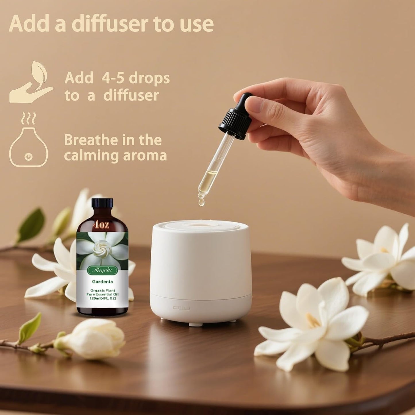 Gardenia Fragrance Oil-Gardenia Essential Oil 4.33oz (130ml)-100% Pure Natural Scent for Diffusers, Candles, Soap Making & Aromatherapy-Relaxing Home & Gift Essential Oil for Bath, Massage