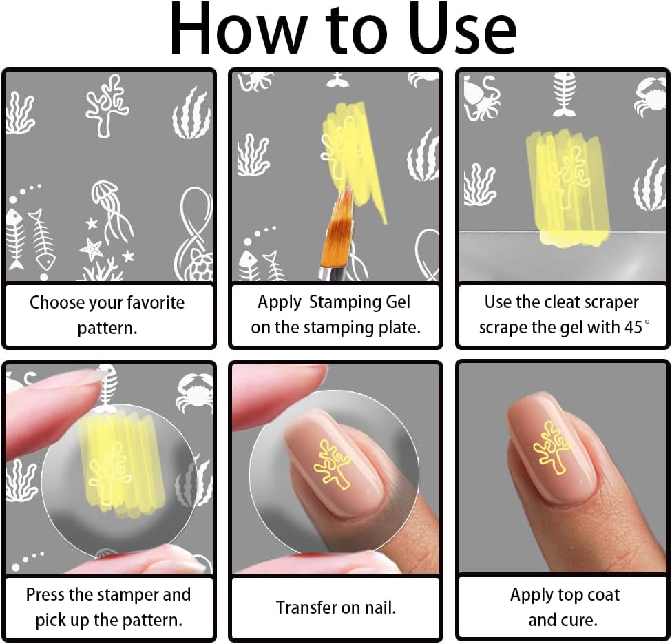 3Pcs Tropical Floral Plant Nail Stamping Plate French Tip Nail Stamping Templates Marine Animals Nail Art Stamp Plates Image Plate Stainless Steel DIY Reusable Tools for Manicure Printing