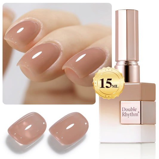 Double Rhythm Translucent Gel Polish Sheer Neutral Natural Light Milky Same Color Same Bottle 15ML Jelly UV Polish Nail Art DIY at Home (Jelly Nude Brown-A1492)