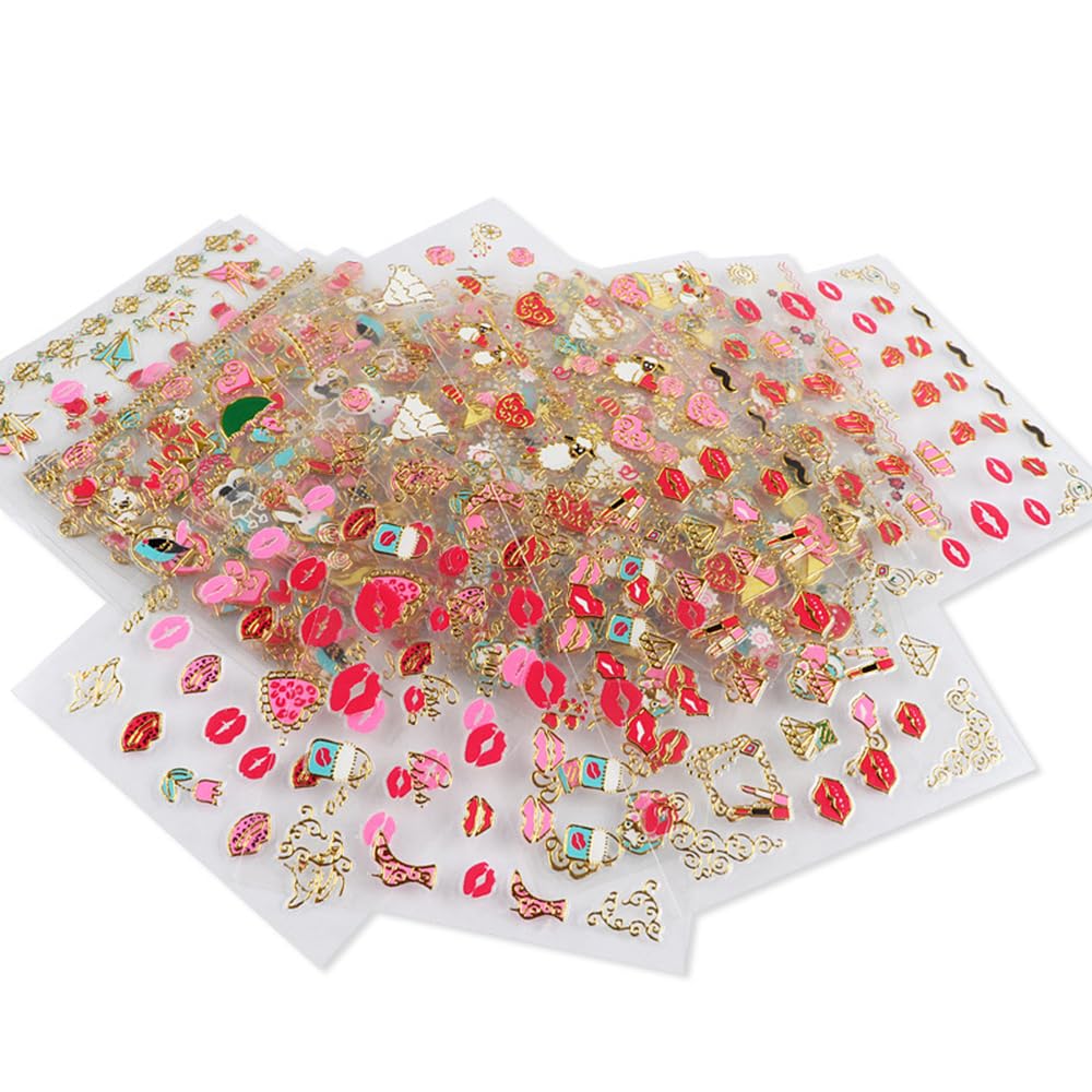 30Pcs Lips Nail Stickers for Valentine's Day 3D Gold Nail Decals Foils Nail Art Supplies Valentines Heart Red Lip Self-Adhesive Nail Design Metallic Nails Stickers for Women Girls DIY Decoration