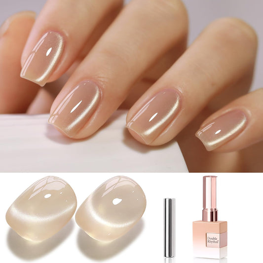 Double Rhythm 0.5 Oz Cat Eye Gel Polish with Magnet Same Color Same Bottle Holographic Glitter Shimmer Translucent Color Salon 15 ML Magnetic Nail Art (Pale Nude-MC1148)