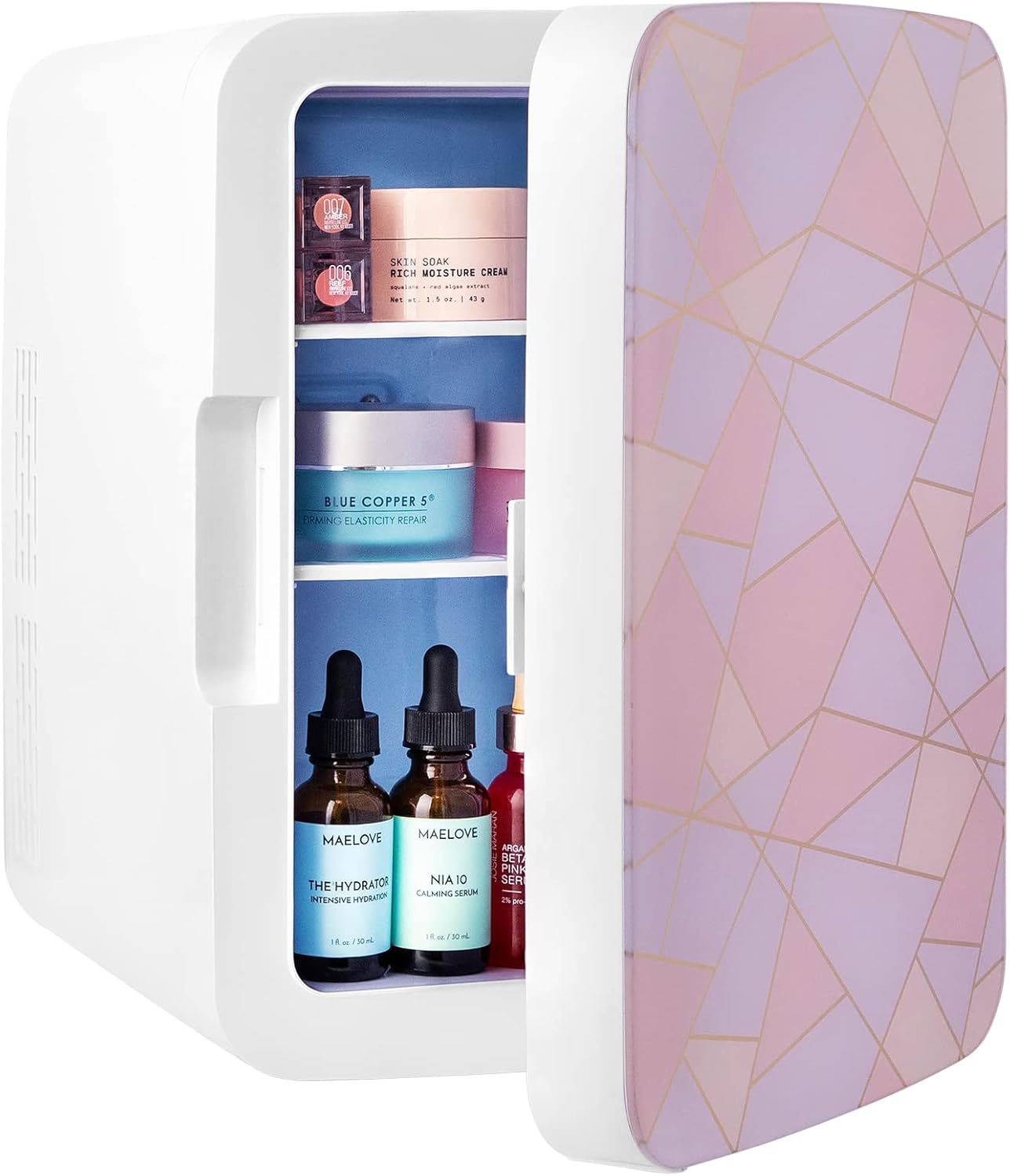 Cooluli 10L Mini Fridge for Bedroom - Car, Office Desk & Dorm Room 12v Portable Cooler Warmer Food, Drinks, Skincare, Beauty Makeup AC/DC Small Refrigerator with Glass Front, Fractal Pink