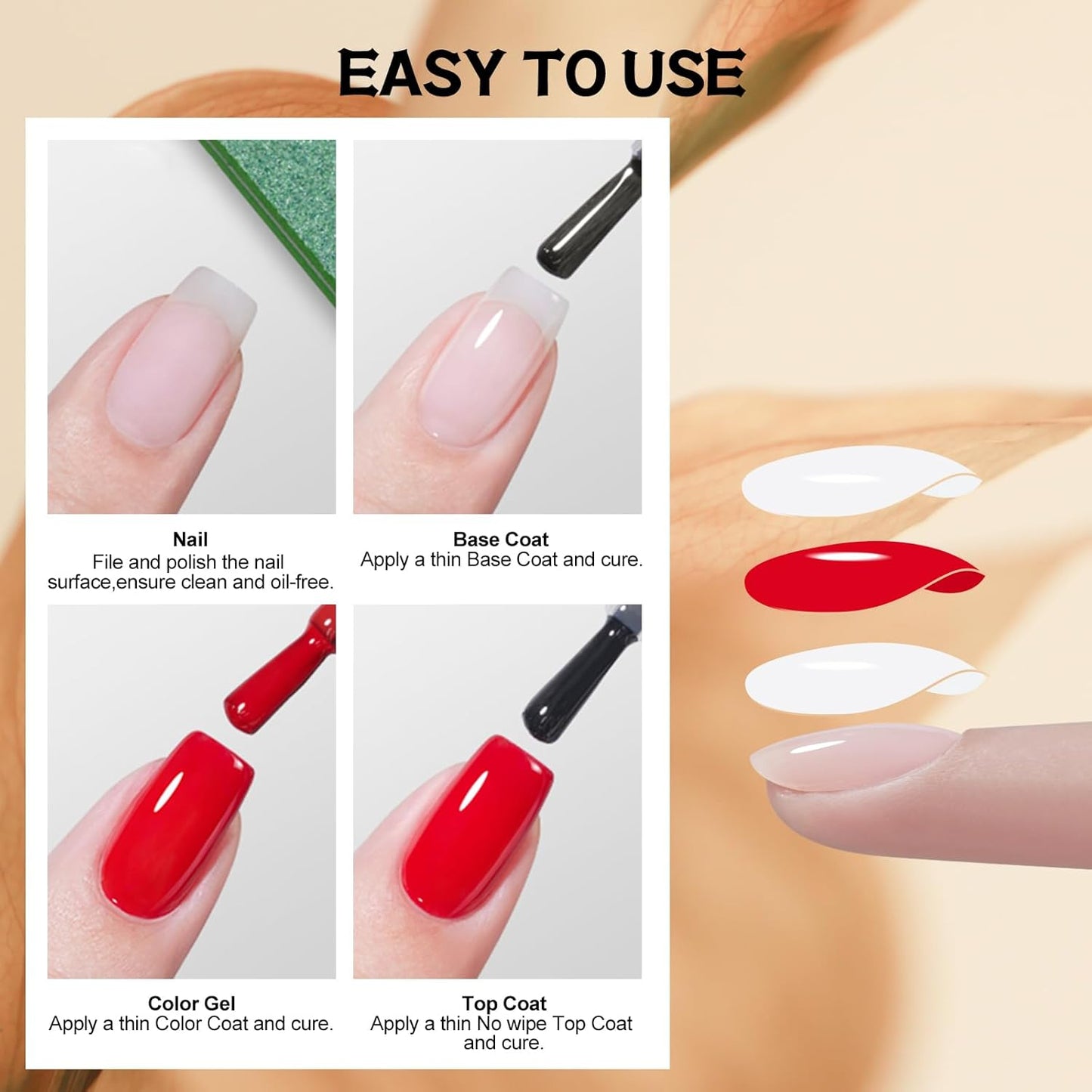 ADHERE Top Coat- 15ML No Wipe Top Coat Gel Nail Polish,Clear Color Gel Shine Finish and Long Lasting, Soak Off Nail Lamp,for Home DIY and Nail Salon