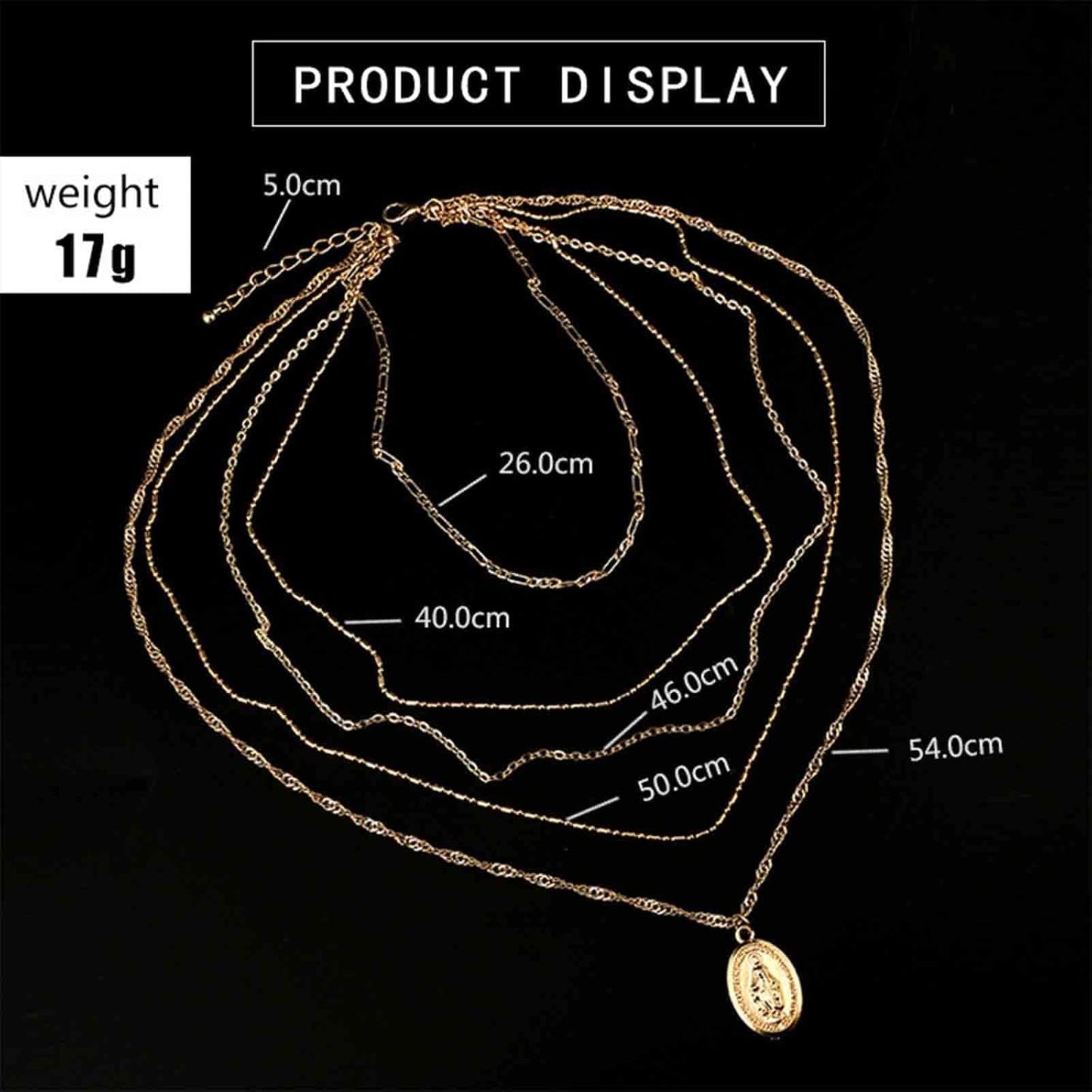 Boho Layered Oval Coin Necklace Choker Gold Virgin Mary Necklace Figaro Chain Necklace Vintage Multilayer Necklace Chain Jewelry for Women and Girls