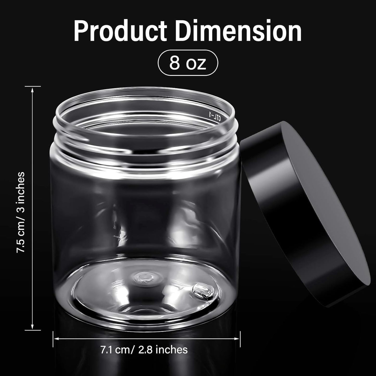 24 Pieces Empty Clear Plastic Jars with Lids Round Storage Containers Wide-Mouth for Beauty Product Cosmetic Cream Lotion Liquid Butter Craft and Food (Black Lid, 8 oz)