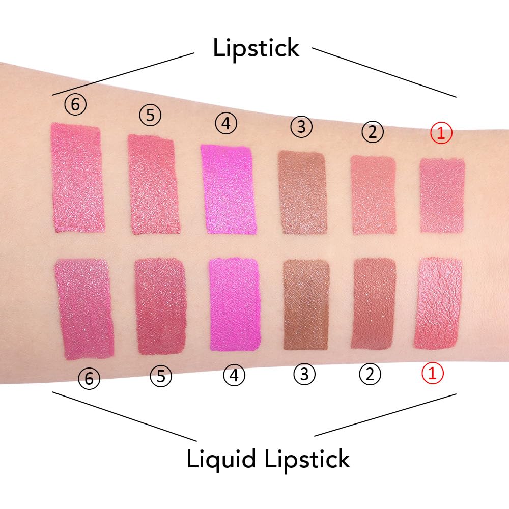 evpct 2 in 1 Light Pink Glitter Metallic Shimmer Diamond Lipstick and Lip Gloss Set for Women Long Lasting Waterproof, Bright Rose Pink Sparkle Glitter Shiny Lipstick and Lip Liner Makeup set, 01#
