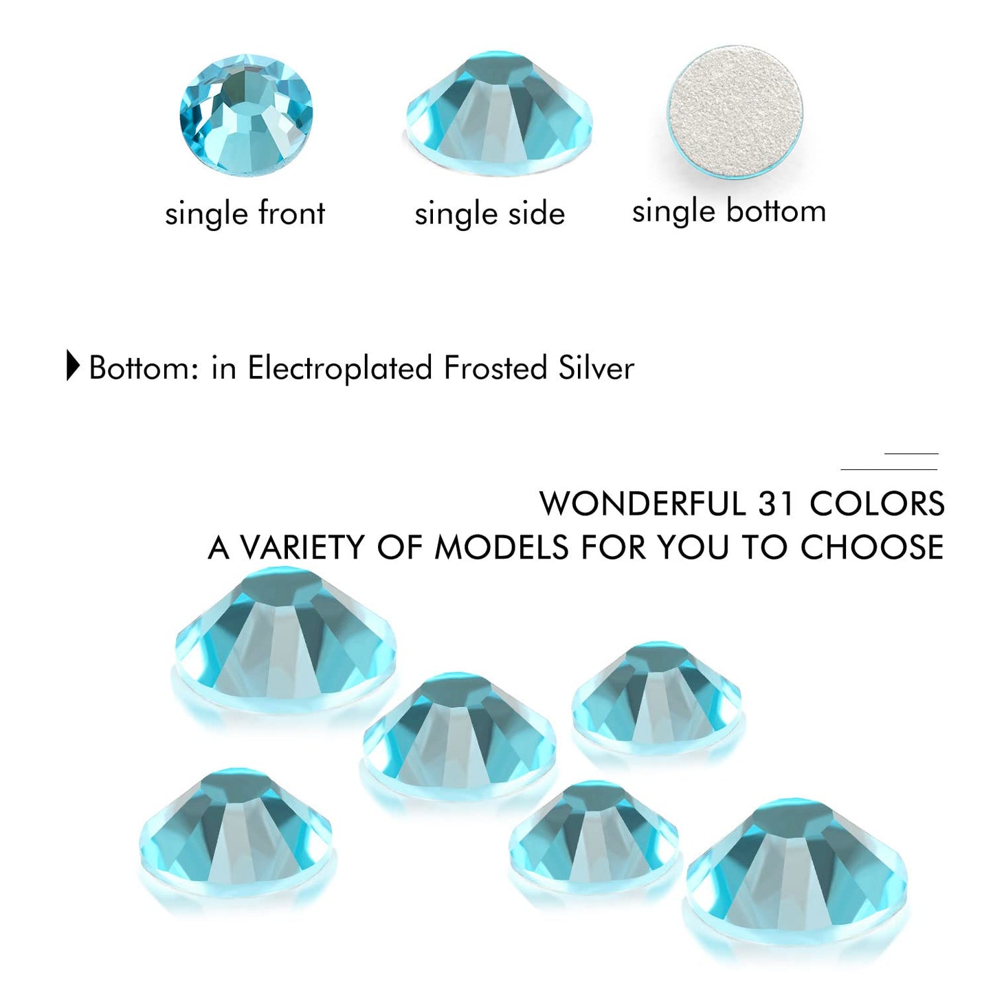 1440Pcs Aquamarine Crystal Rhinestones,Glass Flatback Rhinestones Small Gemstones for Nail Face Makeup Art Crafts Clothes Decoration -(SS8, 2.4mm,Aquamarine)