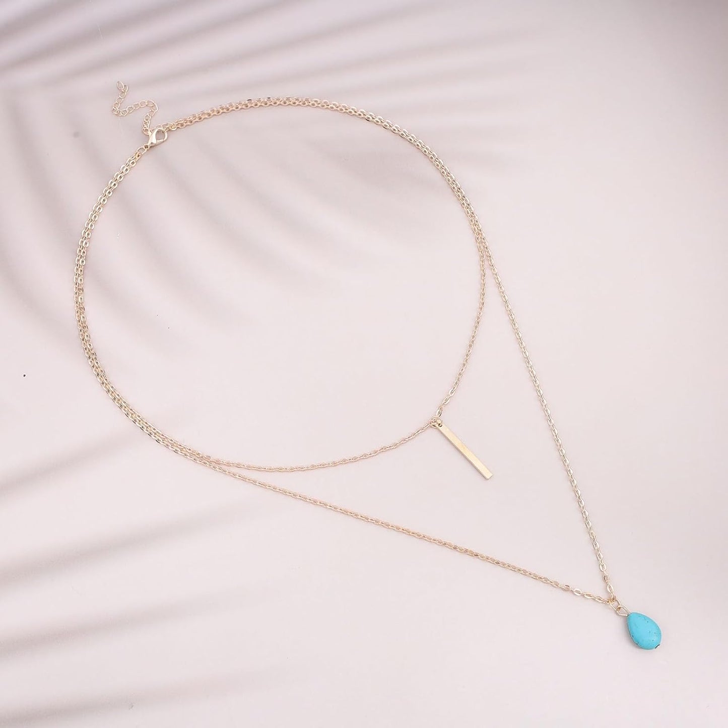 Boho Teardrop Turquoise Neckalce Layered Turquoise Pendant Neckalce Gold Bar Pendant Necklace Vintage Layering Turquoise Water drop Necklace Jewelry for Women and Girls