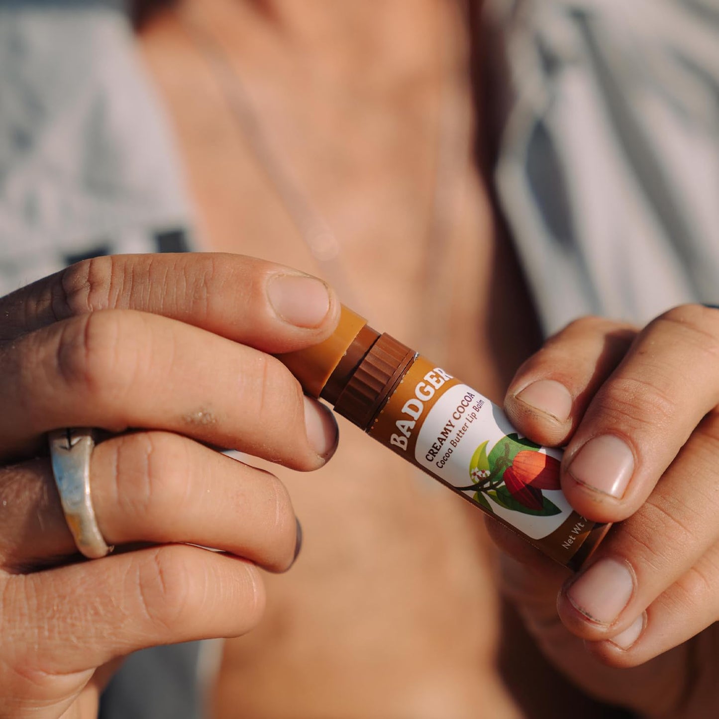 Badger Creamy Cocoa Cocoa Butter Lip Balm, Long Lasting Hydrating Lip Moisturizer, Fair Trade, Large Size Stick, 100% Organic Lip Care, 4-pack