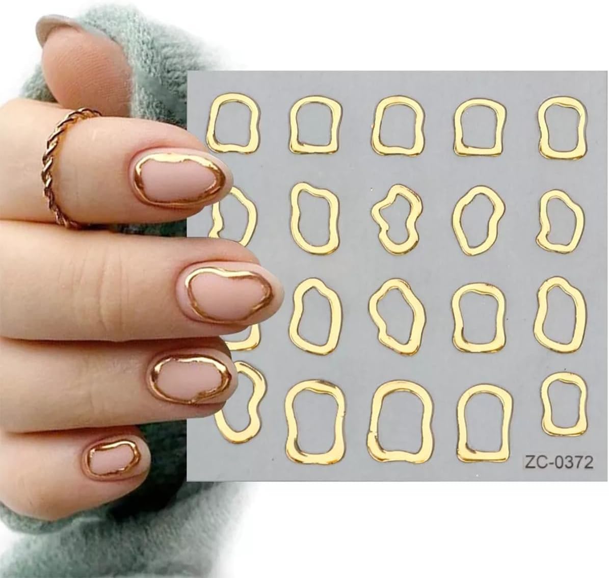 5D Embossed Gold Nail Art Stickers Crystal Soft Glue Irregular Geometric Coil Heart Nail Decals Self Adhesive Chrome Gold French Nail Stickers for Women DIY Nail Art Design Accessories 3 Sheets