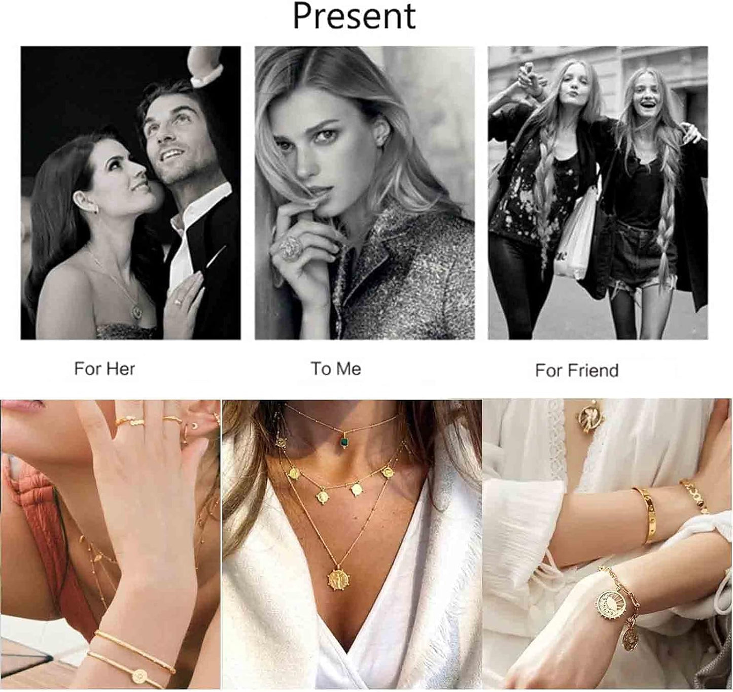 Boho Layered Moon Necklace Silver Compass Disc Pendant Necklace Chain Cow Evil Eye Charm Necklace Jewelry for Women