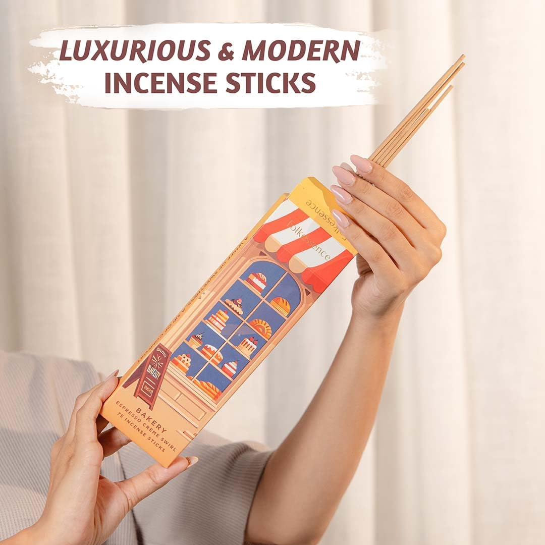 Folkulture Bakery Incense Sticks for Home | Pack of 75 (8") Organic Fall Insence-Stick for Meditation with 45 Mins Burn Time | Organic Insence, Aromatherapy Fall Scents | Non Toxic Coffee Inscent