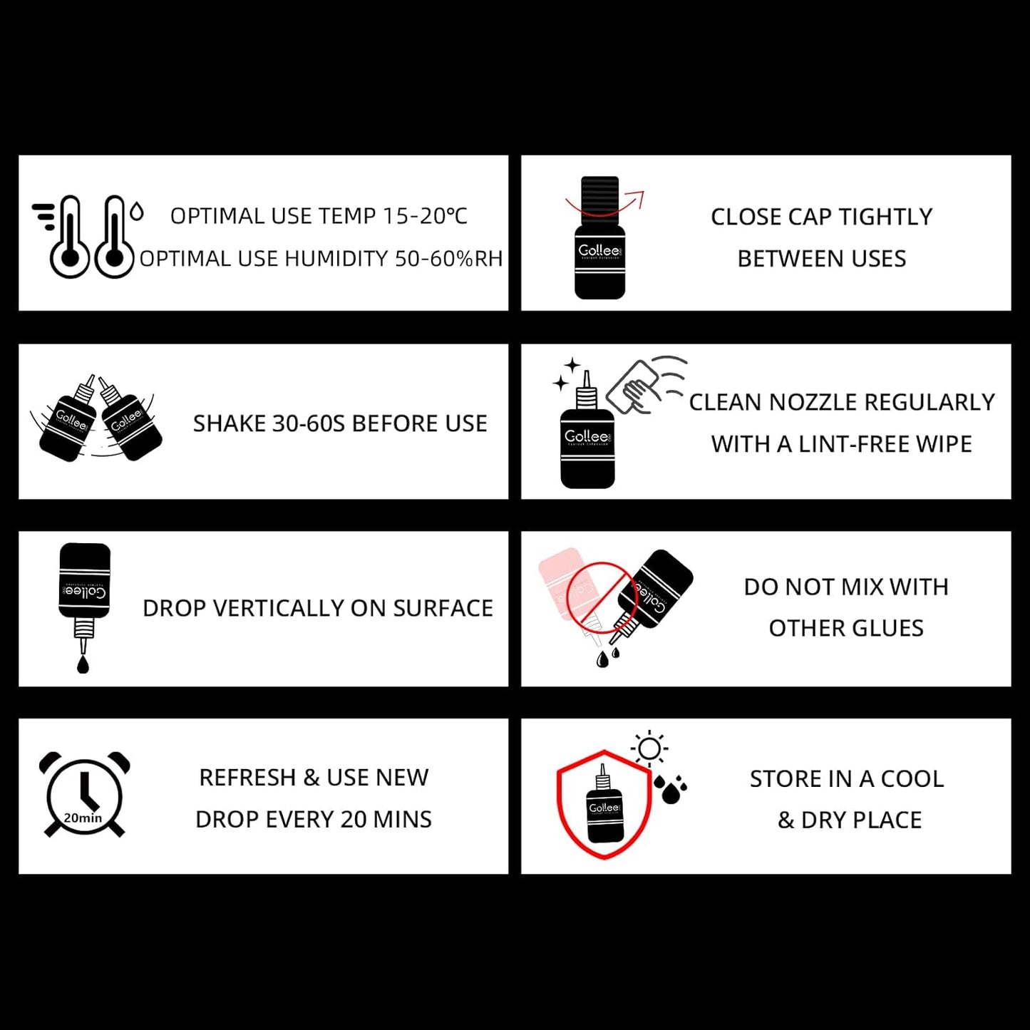 Eyelash Extension Glue - 0.5 Sec Fast Drying, 8 Week Retention (0.17fl.oz / 5ml) Waterproof Black Adhesive for Semi-Permanent Lash Extensions - Professional Use Only