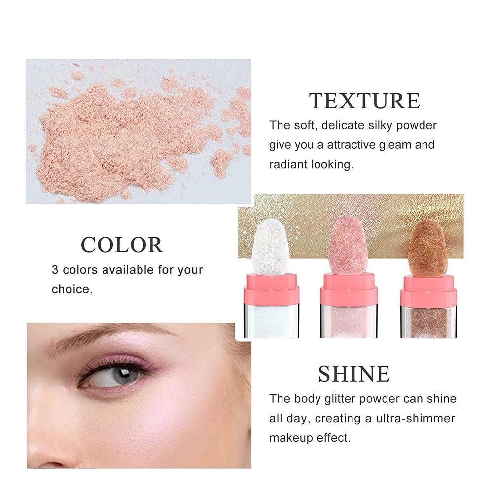 Glitter Powder Highlighter Makeup,Body Brightens the Natural Three-dimensional Face Powder Blusher .(03# Golden browm)