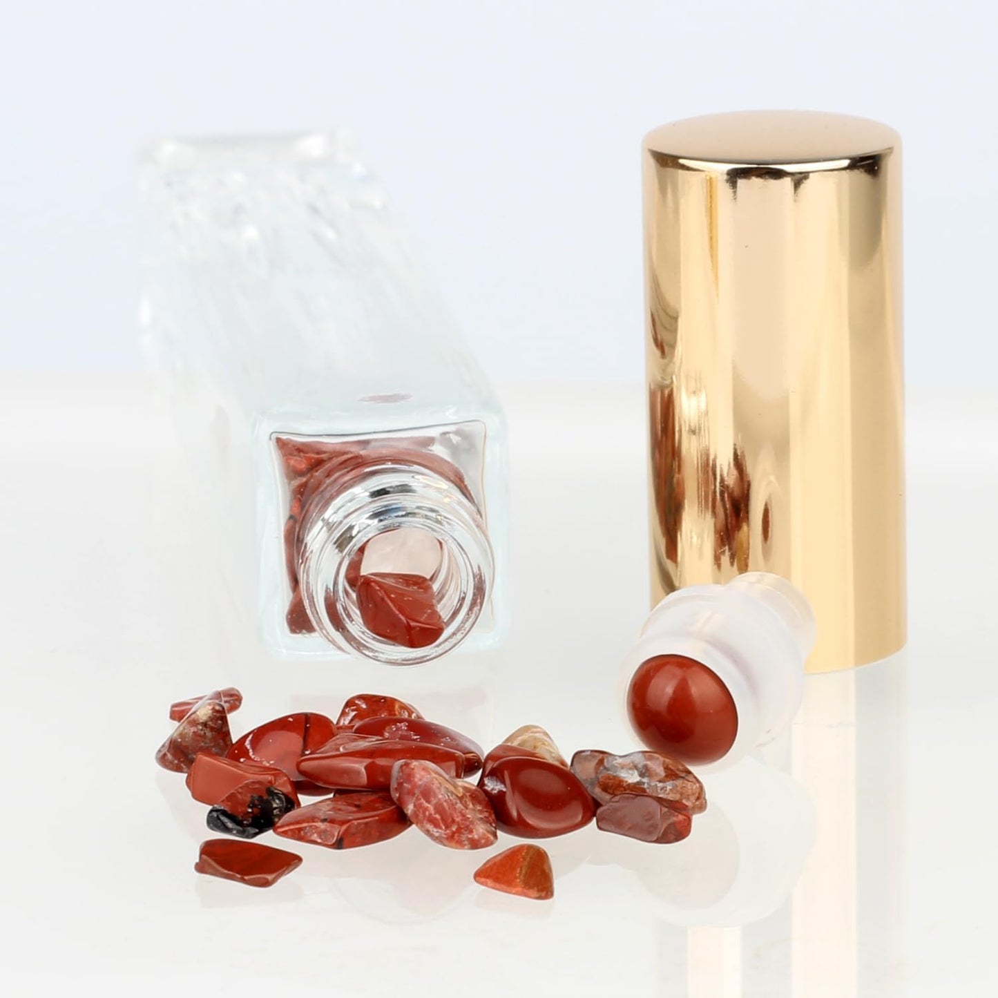 10ml Gemstone Roller Square Bottles Refillable Roll On Bottles Healing Crystal Chips Inside For Perfumes Aromatherapy Oils 5pack