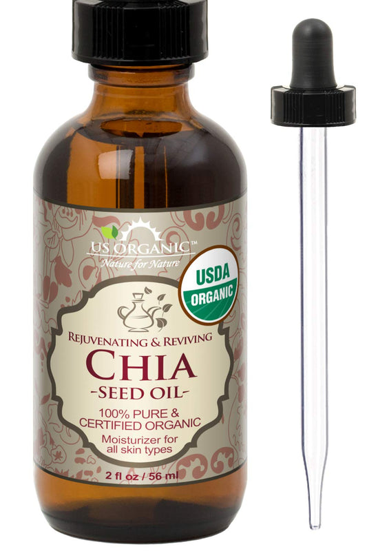 US Organic Chia Seed Oil, Certified Organic, Pure & Natural, Cold Pressed Virgin, Unrefined, Sourced from Paraguay, in Amber Glass Bottle w/Glass Eyedropper for Easy Application (2 oz (56 ml))