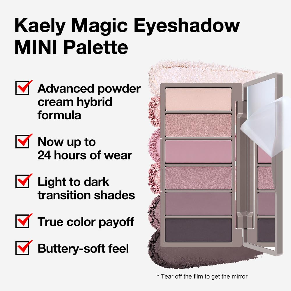Kaely 6 Colors Mini Pink Eye Shadow Palette Makeup, Neutral Matte Shimmer Eyeshadow Palette for Older Women Highly Pigmented Waterproof, paleta de sombras de ojos, Vegan & Cruelty-free, 07