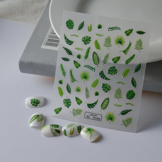 Fall Nails Stickers Monstera Leaves Nails Sticker 5D Embossed Banana Leaf Self Adhesive Sticker Nail Decals Green Leaves Thanksgiving Nail Art Decal Halloween Decals for Nail DIY Manicure 1Sheet