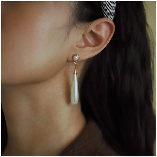 Boho Teardrop pearl Earrings Thin pearl Drop Earrings Gold Long pearl Dangle Earrings Vintage pearl Earrings Jewelry for Women and Girls