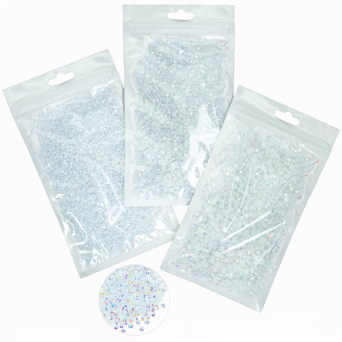 16000PCS 3mm 4mm 5mm White AB Resin Rhinestones for Crafting SS10 SS16 SS20 Flatback Jelly Stones Bulk Non-Hotfix Diamonds Crystals Gems Charms for Nails Face Eyes Makeup Mugs Tumblers Bottles Crafts