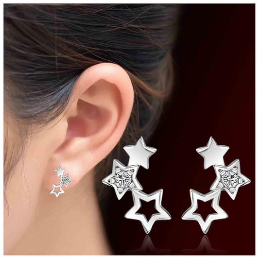 Boho Rhinestone Star Ear Climber Earrings Silver Cluster Star Earrings Minimal Crawler Earrings Vintage Studs Earrings Jewelry for Women and Girls