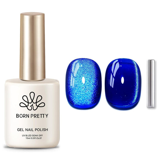 Born Pretty Cat Magnetic Eye Gel Nail Polish, Blue Ore Glitter Cat Magnetic Gel Nail Polish, Holographic Magnetic Nail Polish for Nail Art Manicure Salon DIY at Home 15ML