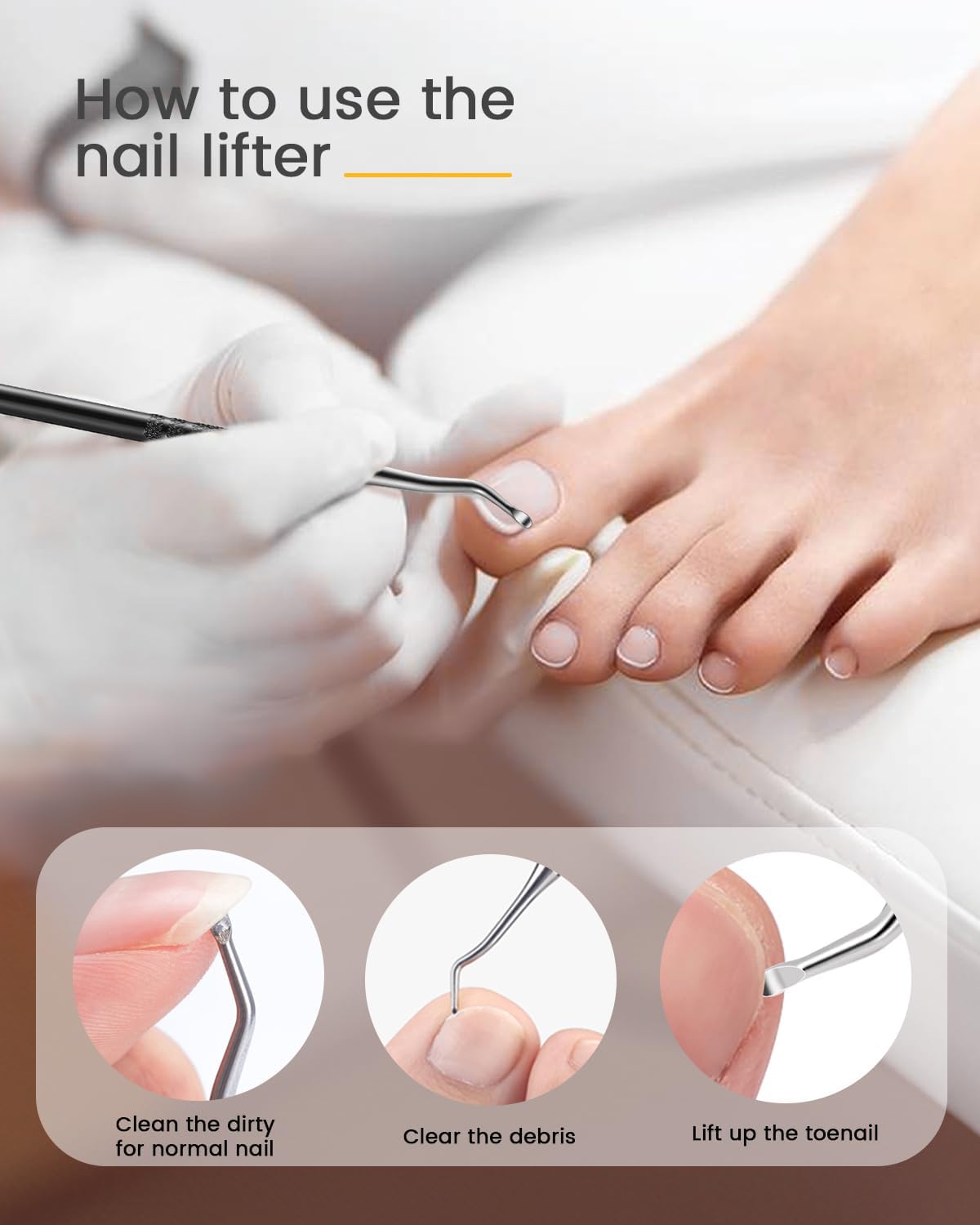 BEZOX Long Metal Nail File, Stainless Steel Fingernail File for Thick and Fungal Nails with Dual-Ended Toenail Lifter – The Ultimate Manicure & Pedicure Tool for Men and Women’s Nail Care - Black