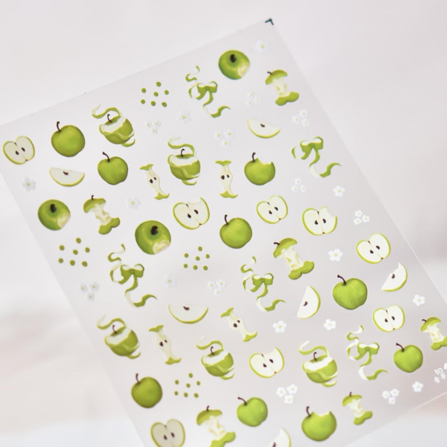 5D Embossed Nail Stickers for Nail Art Green Apple Nail Art Stickers White Flower Nail Decals Self Adhesive Spring Nails Supplies for Women Girls