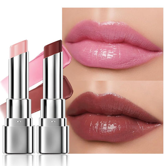 2Pcs Tinted Lip Balm Moisturizing Lipstick – Deep Rose Colored Bean paste & Soft Pale Pink Sheer Hydrating Lip Color for Dry Lips – Nourishing Lip Balm for All Women with a Subtle Natural Scent